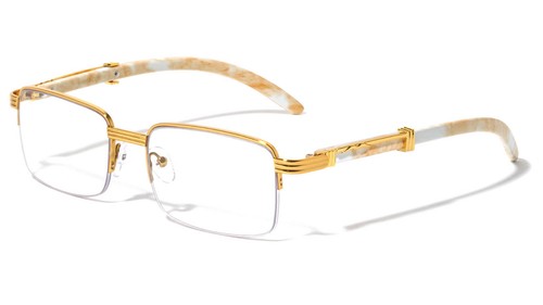 SCHMALE HALBRANDLOSE METALL-SONNENBRILLE KUNSTHOLZ DURCHSICHTIGE GLÄSER RETRO DESIGNER MODE - Bild 2 von 7