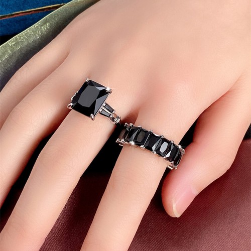 2pcs/set 925 Silver Filled,Gold Plated Rings Women Cubic Zircon Jewelry Sz 6-10 - Picture 18 of 22