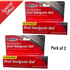Iodent Oral Analgesic Gel - Pack of 2 -Max Strength Benzocaine 20% Pain Reliever