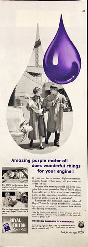 1953 Union Oil Company olio motore stampa d'epoca pubblicità olio motore viola - Foto 2 di 2