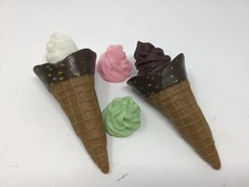 Realistic Fake Play Food Prop Waffle Ice Cream Cone Lot w/ Custard Soft Serve 6”