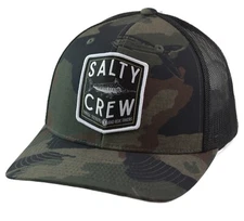 Salty Crew Fishery Camo Trucker Hat – Retro Mesh Adjustable Snapback Cap