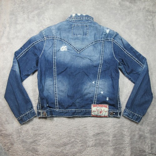 True Religion Jacket Mens 3XL Blue Jimmy Super T Denim Trucker Thick Stitch - Picture 18 of 24