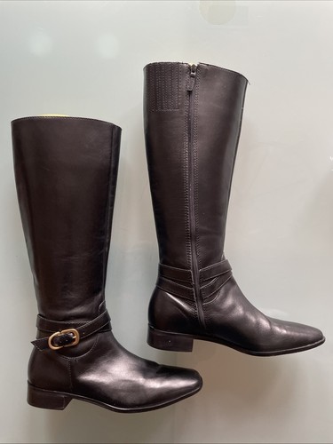 Zippered Black Leather Tall Riding Boots Made In Brazil Women’s Size 5 1/2 B - Picture 1 of 7