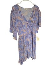 Rewind Kimono Sleeve Purple Floral Wrap Dress Junior XL New With Tags