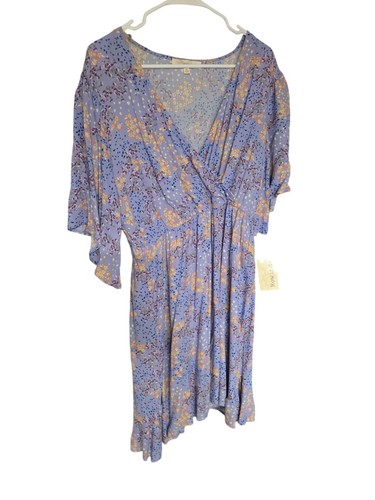 Rewind Kimono Sleeve Purple Floral Wrap Dress Junior XL New With Tags