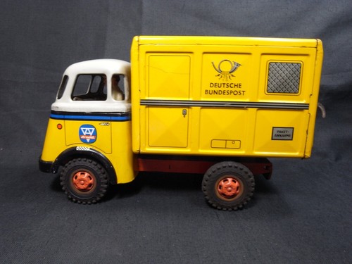 VINTAGE 1960s W. GERMANY ARNOLD DAF FRICTION TIN TOY TRUCK DEUTSCHE BUNDESPOST - Picture 9 of 15