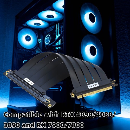 PCIE 4.0 X16 GPU Graphics Flexible Extender Card Riser Cable 90° 180° Adapter - Picture 2 of 11