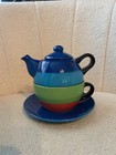 Whittard of Chelsea Handpainted Multicoloured Striped Ceramic Tea-For-One Set