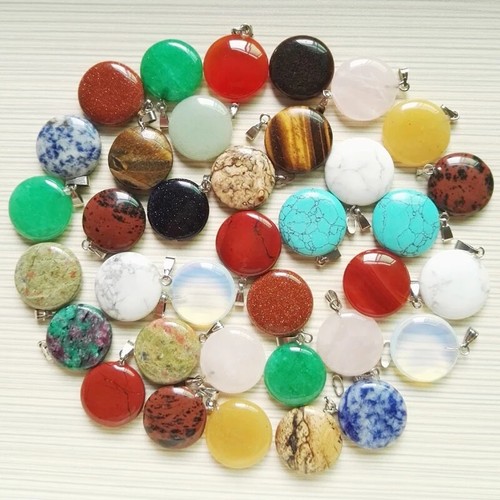 Wholesale Natural Mixed 50pcs Round Stone Pendants 20x20mm for Jewelry Making GQ - Picture 2 of 12