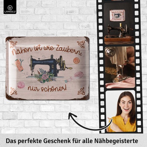 Schild Nähen ist wie Zaubern Deko Geschenk für Näherin, Metallschild 15x20cm - Picture 2 of 6