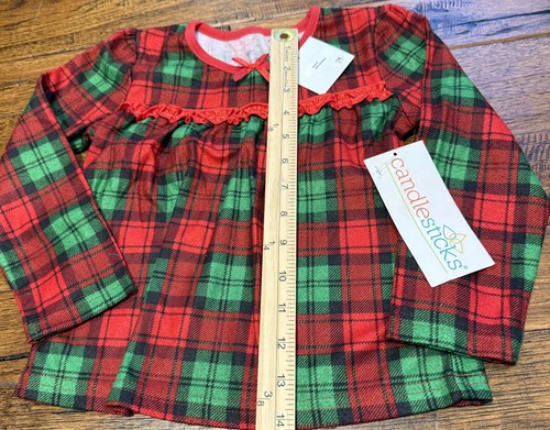 Girls Red Plaid 2 Piece Pajama Set Ruffle Bow Sz 4T Candlesticks NWT - Picture 4 of 7