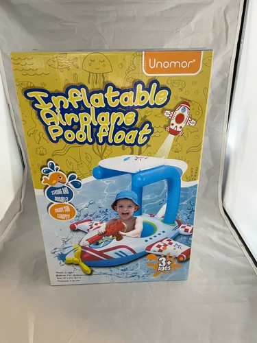 Unomor Pool Floats- Inflatable Airplane Pool Toy Floaty with Sun Canopy 47x47x19 - Picture 3 of 4