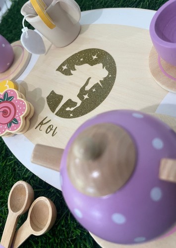 Purple Kids Personalized Wooden Tea Set, Kid Birthday gifts, Montessori Learning - Picture 3 of 5