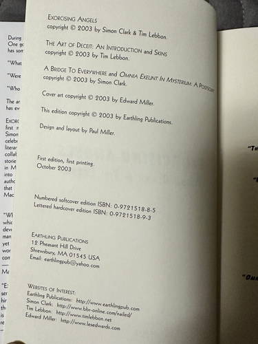 Exorcising Angels 2003 - Simon Clark & Tim Lebbon SIGNED LIMITED  EARTHLING - Picture 2 of 4