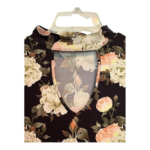 MINI CAMISA VESTIDO DADOS SUAVE NEGRO FLORAL ROSA ESTAMPADO CUELLO FALSO OJO DE CERRADURA TALLA XL - Imagen 3 de 7