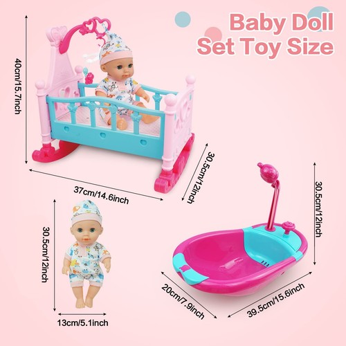 12" Baby Doll Toys Newborn Doll Bath and Bed Play Set - 2-in-1 Shaker and Bat... - Picture 6 of 7