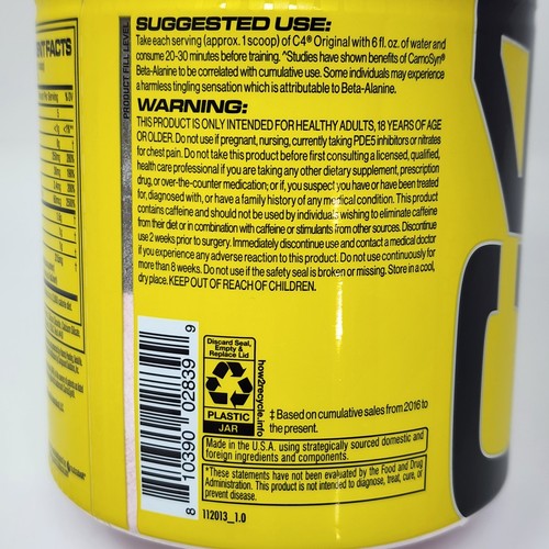 C4 Original Pre-Workout Fruit Punch, 6.3 oz, 30 Servings - Picture 5 of 7
