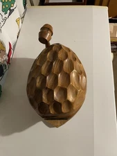 Vintage Monkey Pod Wooden Walnut Shaped Nut Holder & Cracker W/ Hammer & Tools