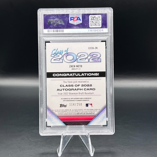 Zach Neto 2022 Bowman Draft #C22AZN Class of 2022 Refractor Auto /250 PSA 9 - Picture 2 of 2