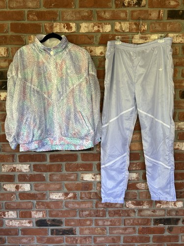 Vintage 80's  Adidas Pastel Iridescent Track Suit Women Silver Tag Size Medium - Picture 1 of 23
