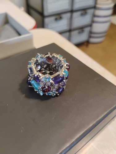 Real Collectibles by Adrienne Ring With White And Blue Purple Diamonite NIB - Picture 4 of 6
