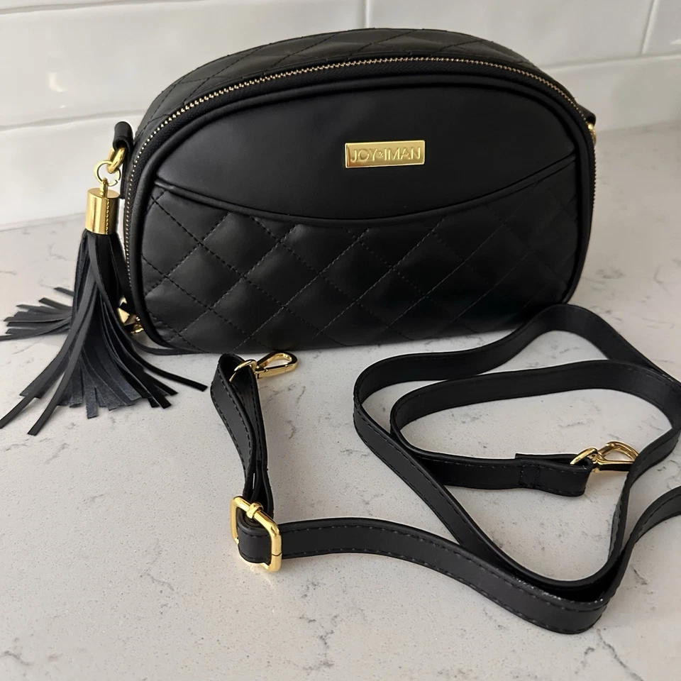 Bandolera Joy Mangano & Iman acolchada de cuero negro con 3 correas - Nueva Foto 3 de 4