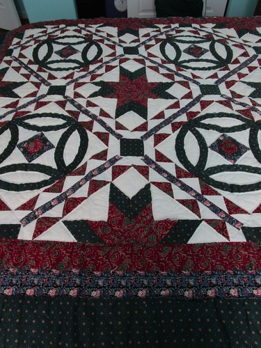 Vintage Stern und Ringe Patchwork Quilt Schmuck Ton rot grün blau Löcher Punkte GUC - Bild 22 von 24