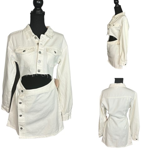 Superdown Cut Out Denim Mini Dress White XXS Jean Western Cowgirl Mika $94 NEW - Picture 10 of 11