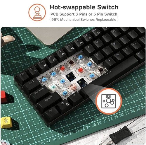 Royal Kludge RK61 Tri-Modes Brown Switches Black Wireless Keyboard, Hot-Swap - Picture 8 of 11