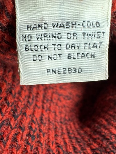 Vintage Lands End Sweater Mens Large Red Black Speckled Wool Knit Crewneck 90s - Picture 4 of 10
