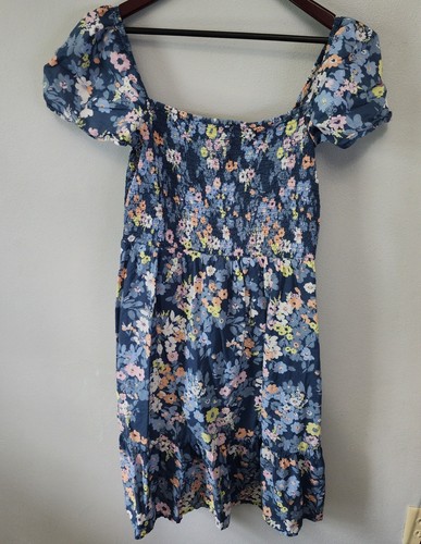 Gap 100% Cotton Floral Colorful Lined Ruched Stretchy Spring Summer Dress XL - Picture 4 of 11