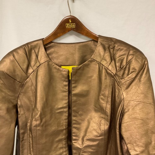 Flores & Flores Women's Leather Moto Full Zip Jacket Size 14 Bronze Made in USA - Picture 7 of 12