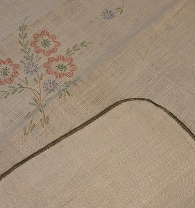 Vintage Embroidery Stamped Tablecloth Floral Cart 52x69