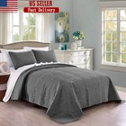 Microfiber Reversible Quilt Set King Lightweight Bedspread W/ Shams All Season
