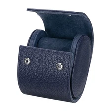 Watch Roll Travel Case Single Slot Portable Leather Watch Cases, Textured Blue