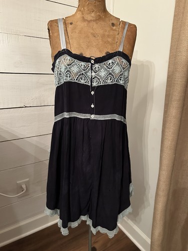 Vintage 1920s Teddy Slip Chemise Step-In Romper Blue Lace Flapper Coquette Med