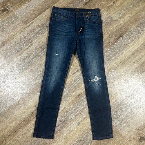 NEW Express Jeans Skinny Slim Hyper Stretch Denim Distressed Men’s 32x32 Blue - Picture 1 of 18
