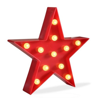 Star Shaped LED Plastic Marquee Sign Lighted Wall Decor Battery Operated Red