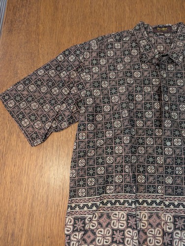 Danar Hadi Button Up Shirt Short Sleeve Mens Size XL Green Tan White Floral - Picture 2 of 13