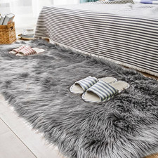 Faux Sheepskin Area Rug 2.3 X 5 Feet Gray   Soft Fluffy Shag Rug for Bedroom, Be