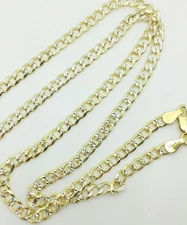 VFK Italian 925 Sterling Silver Yellow Pave Cuban Curb Chain 4mm – Classic Jewel