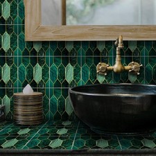 Art Deco Green Peel and Stick Backsplash Self Adhesive Wall Tile for Kitchen,...