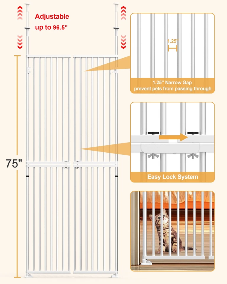 180 cm extra hohes Haustiertor mit Türen Schlösser auszudehnbar verstellbar - Bild 3 von 4
