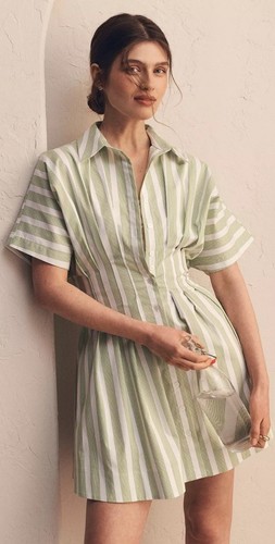 Anthropologie x Exquise Damen Kleid The Tobie Button Mini Gr. M Grün Weiß Neu mit Etikett