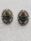 Hobe Costume Earrings Clip On Adjustable Green Center Stone