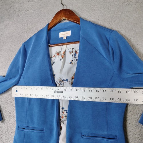 Skies Are Blue Blazer Damen klein blau Stretch vorne offen Jacke Preppy Karriere - Bild 6 von 12