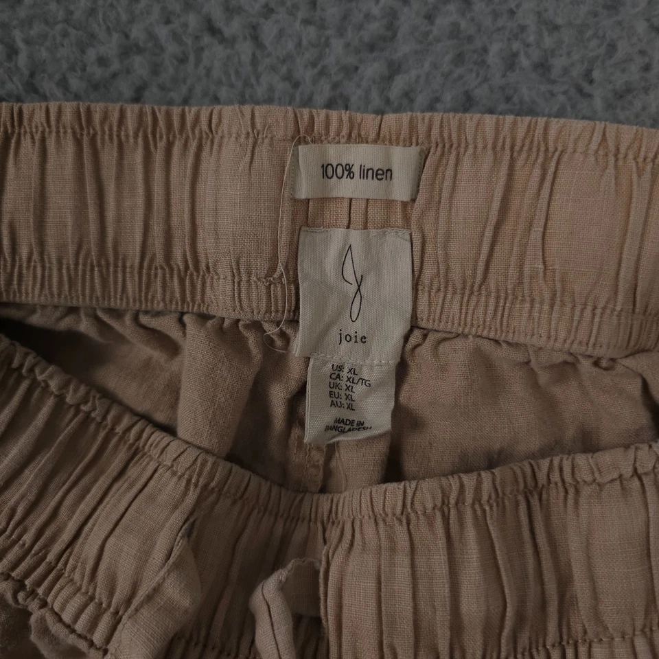 Pantalones Joie para mujer XL beige tostado 100 % lino pierna ancha cordón utilitario Foto 3 de 4
