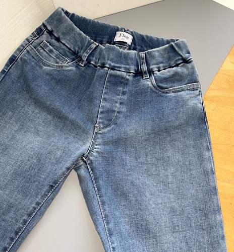 BEVY FLOG JASMINE PULL ON CUFFED WIDE LEG JEANS | Medium Blue DENIM Size 24 - Picture 2 of 7