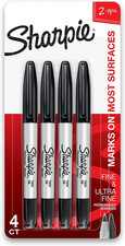 Sharpie Twin Tip Permanent Markers, Fine and Ultra Fine, Black, 4 Count